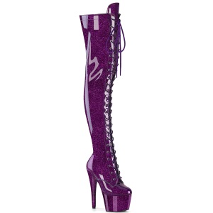 Glitter 18 cm ADORE-3020GP Violetti nauhalliset ylipolvensaappaat korkokengt