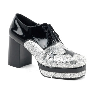 Glitter GLAMROCK-02 parittaja kengt 70-luvun disco miesten nauhakengt platform hopea