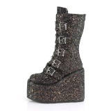 Glitter 14 cm SWING-G naisten platform pohkeen keskiosa saappaat soljet musta