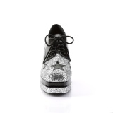 Glitter GLAMROCK-02 parittaja kengt 70-luvun disco miesten nauhakengt platform hopea