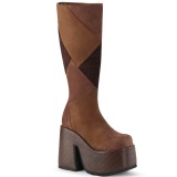 Keinonahka paksu korko hippie 13 cm CAMEL-280 korkokengt chunky platform saappaat ruskea