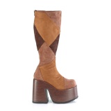 Keinonahka paksu korko hippie 13 cm CAMEL-280 korkokengt chunky platform saappaat ruskea